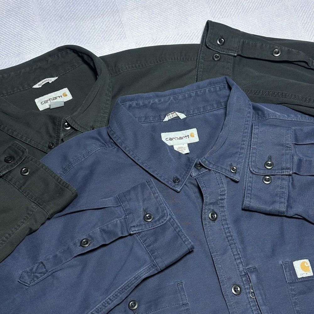 Carhartt Relaxed Fit Black Navy Button Down Pocket Shirt Size 2XL Lot of 2